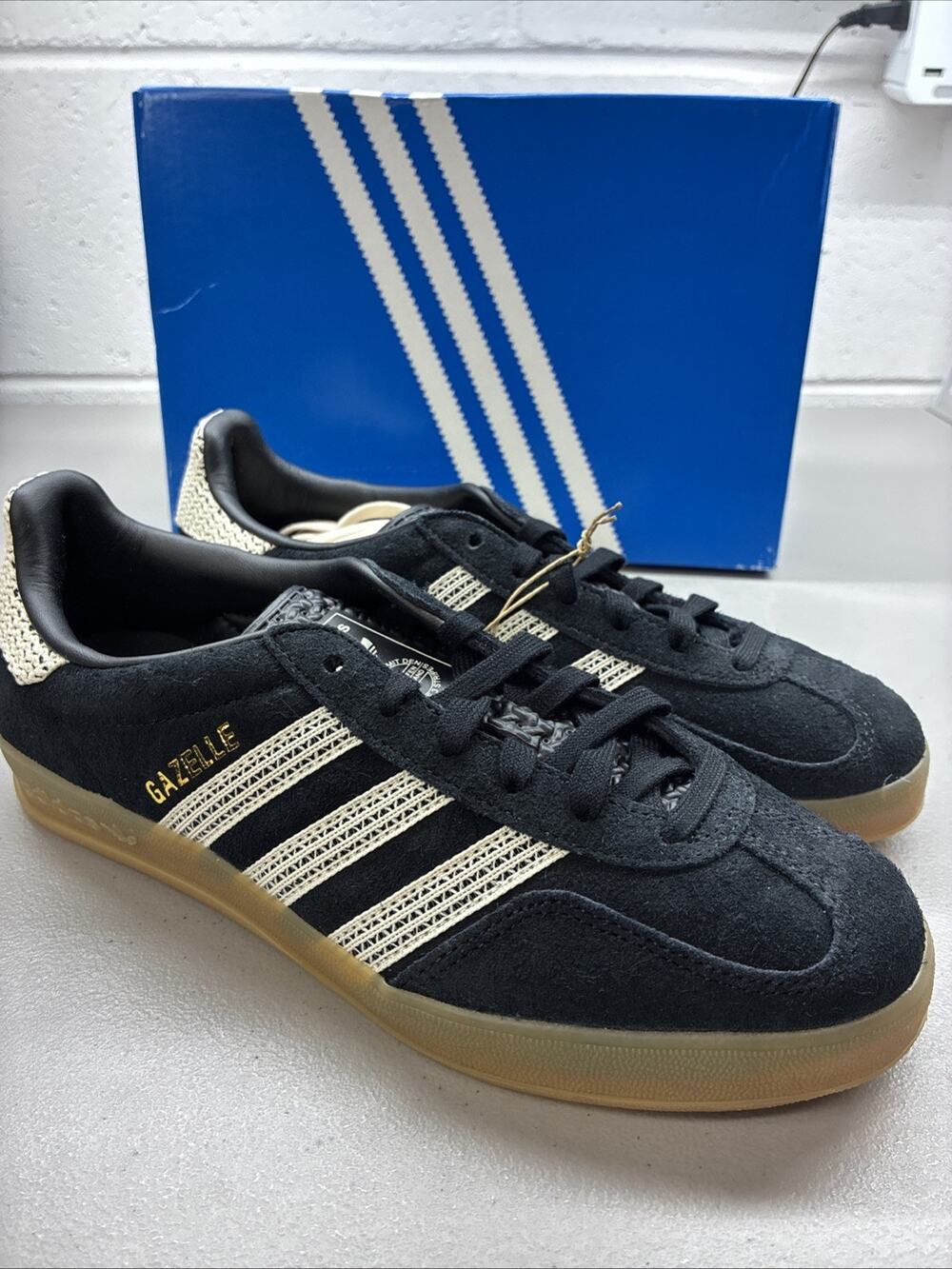 Black And White Gazelle Adidas With Lace Detail! Size 6.5 New With Box